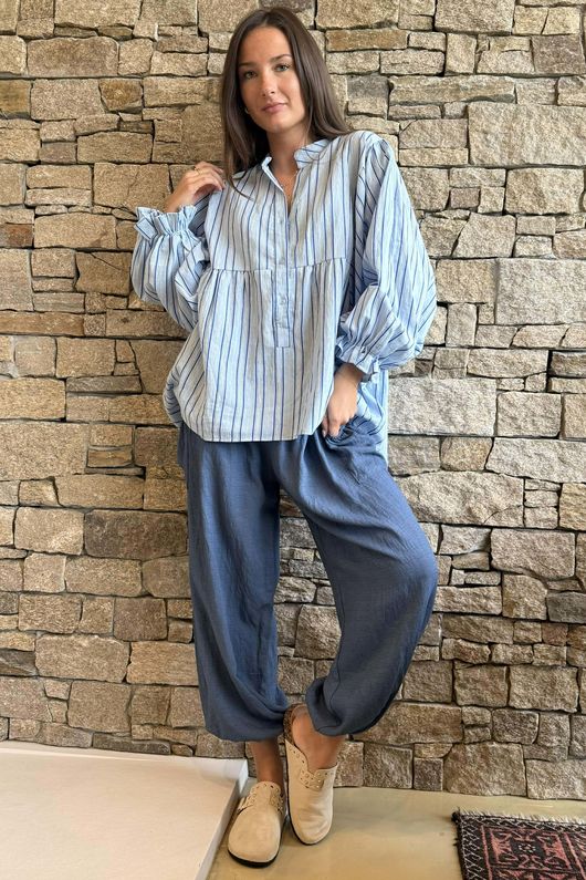 Padstow Stripe Smock Blouse Bay Blue